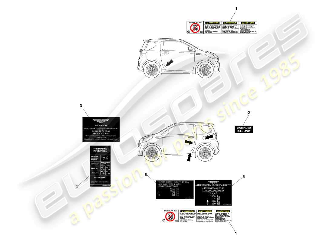 aston martin cygnet (2012) exterior labels parts diagram