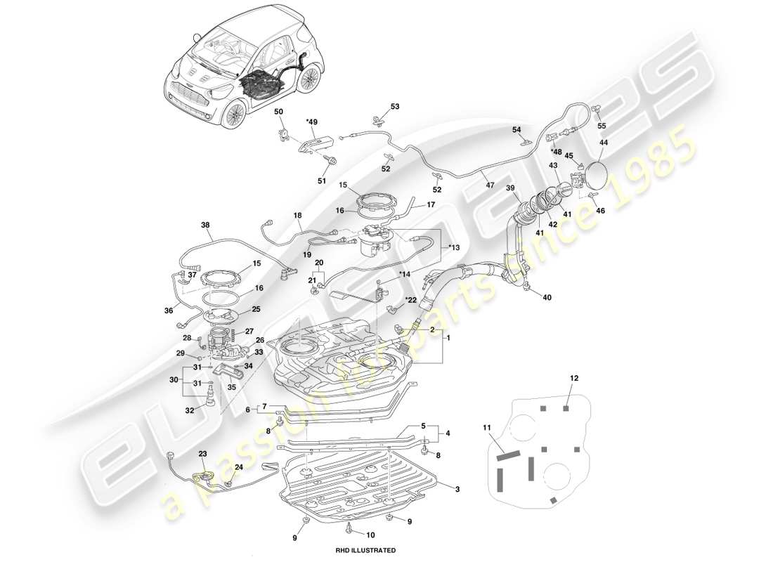 aston martin cygnet (2012) fuel tank assy parts diagram