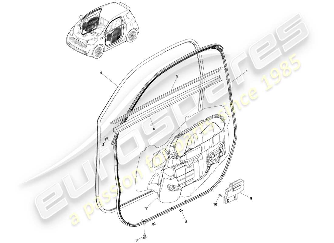 aston martin cygnet (2012) front door weatherstrips parts diagram