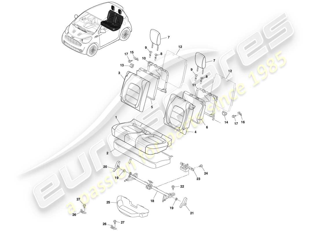 aston martin cygnet (2012) second row seating parts diagram