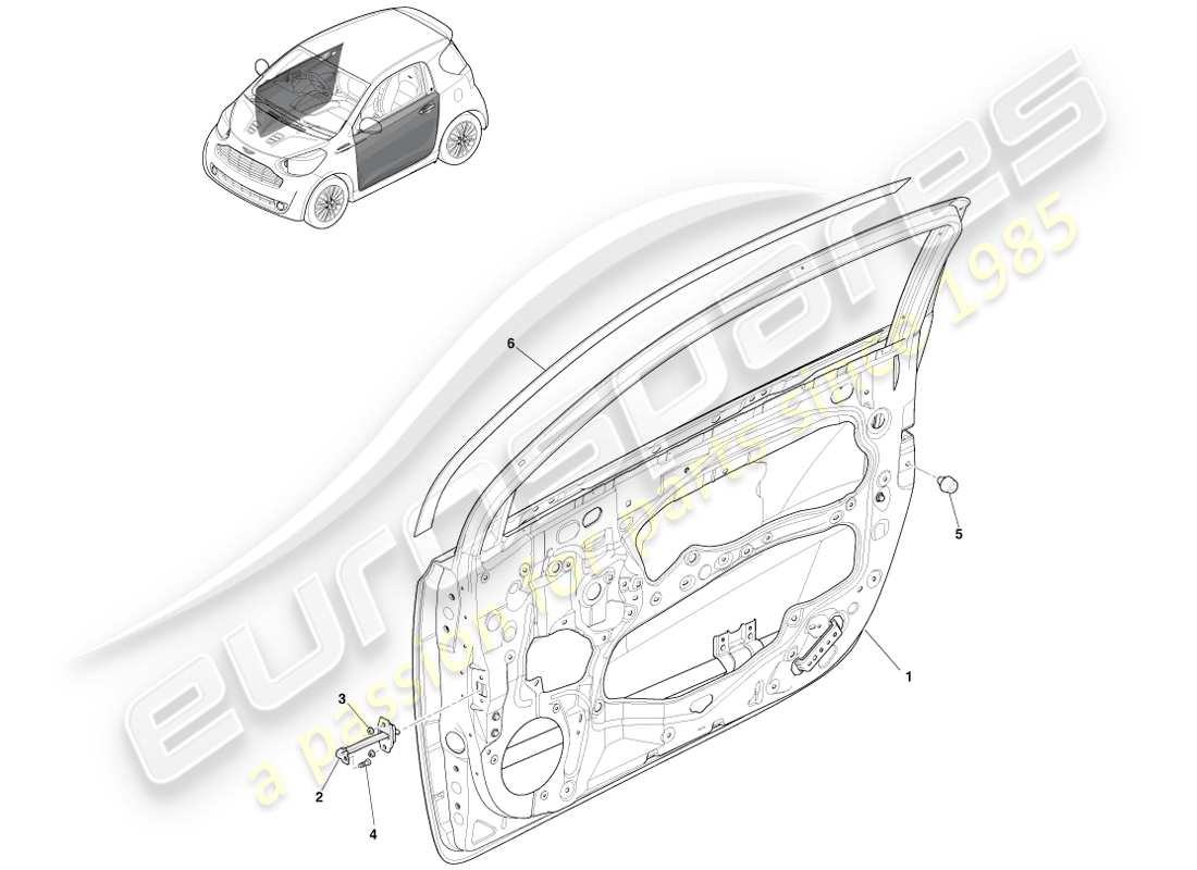 aston martin cygnet (2012) front side doors parts diagram