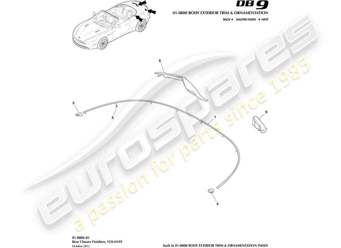 aston martin db9 (2014) rear closures finishers, volante part diagram