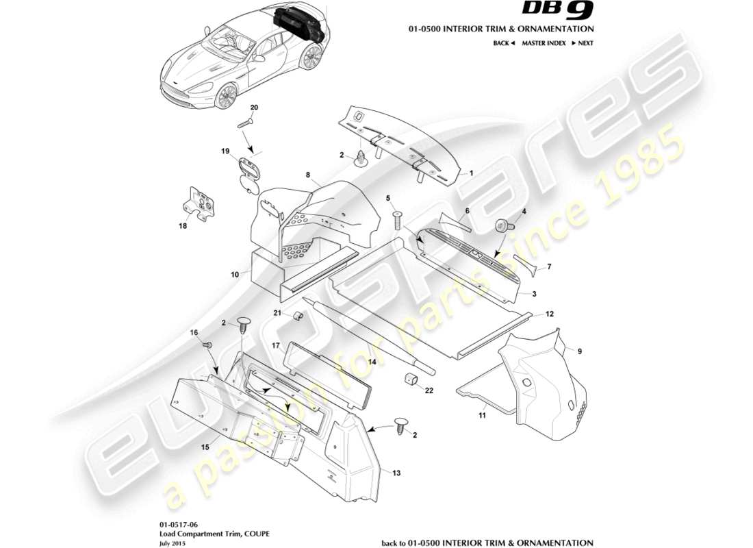 aston martin db9 (2014) load compartment trim, coupe part diagram