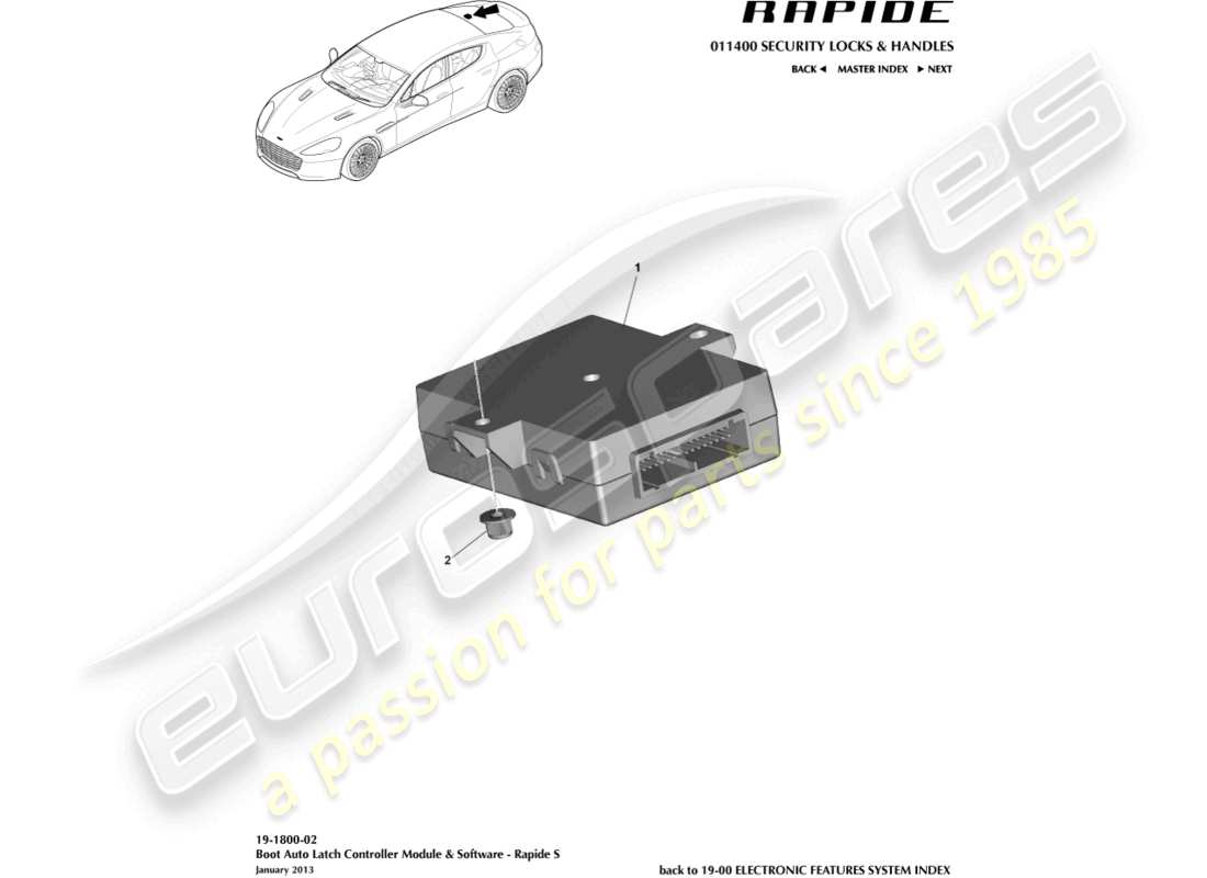 aston martin rapide (2011) auto boot lock controller part diagram