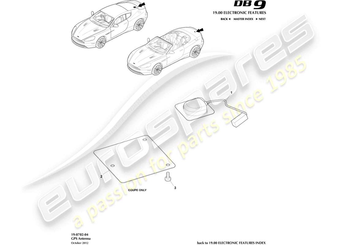 aston martin db9 (2014) gps antenna part diagram