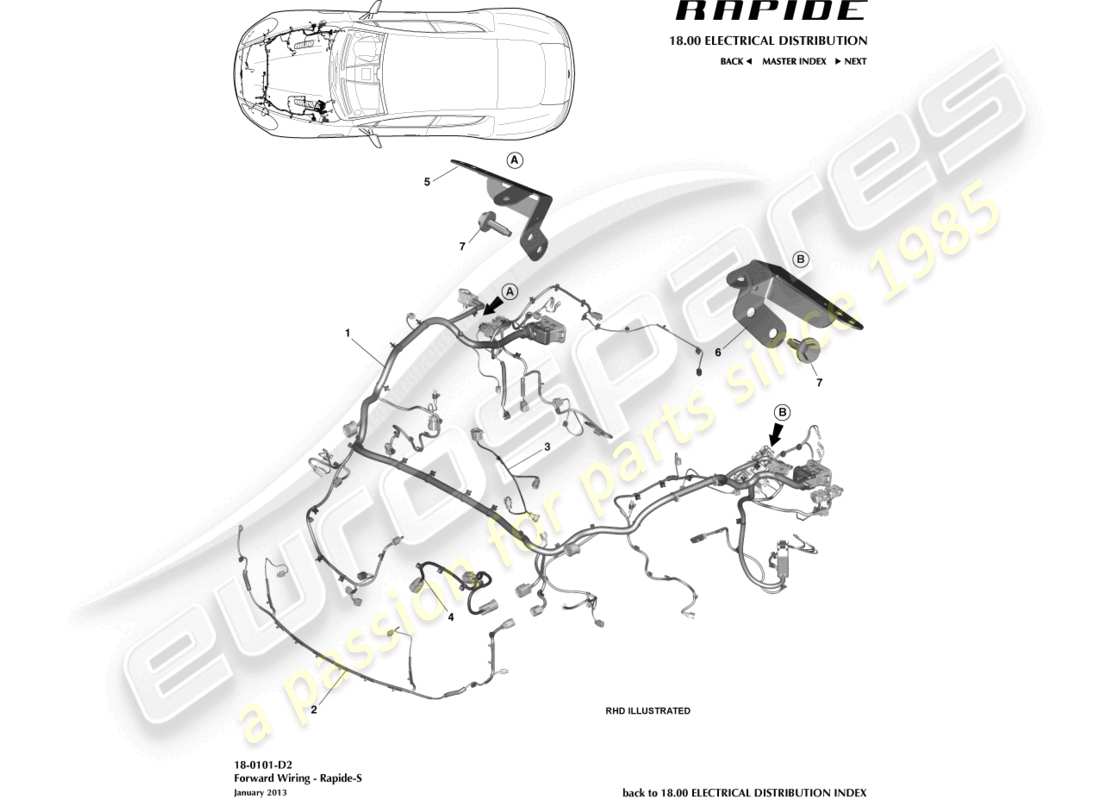 aston martin rapide (2011) front harness, 13my on part diagram