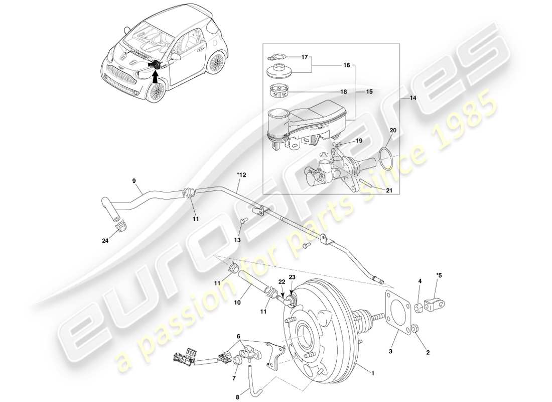 aston martin cygnet (2012) vacuum reservoir and hose lhd parts diagram