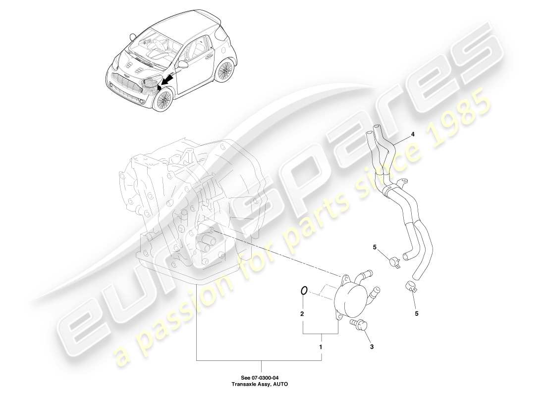 aston martin cygnet (2012) oil cooler and hoses parts diagram