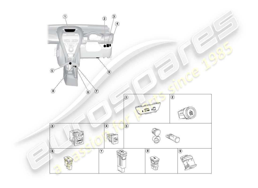 aston martin cygnet (2012) ip switches and relays parts diagram