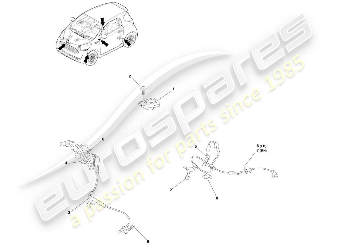 aston martin cygnet (2012) electronic brake control sensors parts diagram