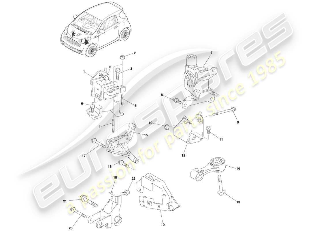 aston martin cygnet (2012) powertrain mounts - manual parts diagram