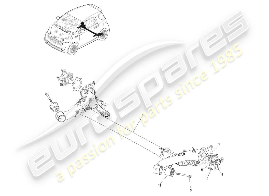 aston martin cygnet (2012) rear suspension beam assy parts diagram