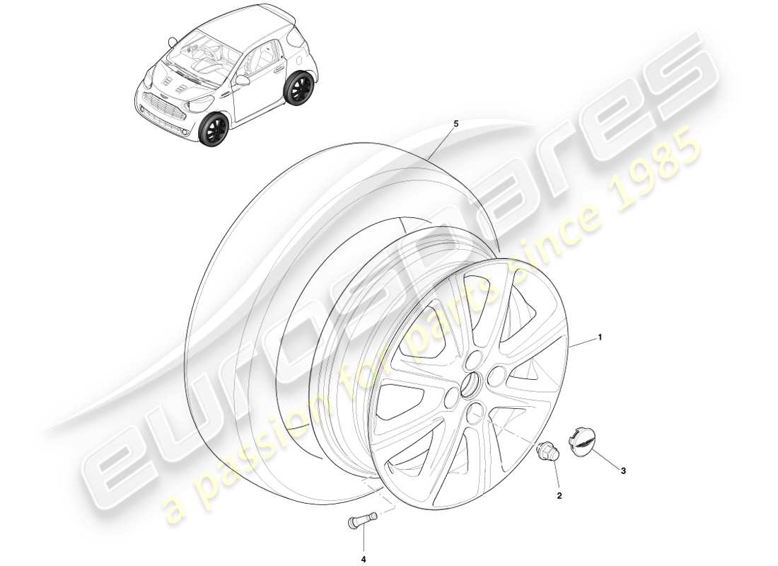 aston martin cygnet (2012) wheel and tyre assy parts diagram