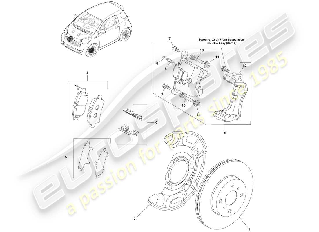 aston martin cygnet (2012) front brake disc assy parts diagram