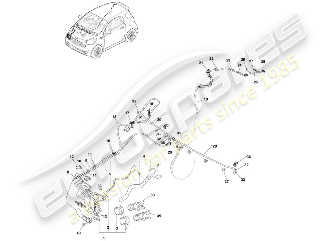 aston martin cygnet (2012) windscreen wash assy parts diagram