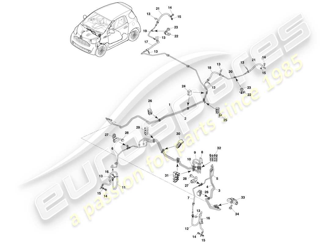 aston martin cygnet (2012) brake lines and hose rhd parts diagram