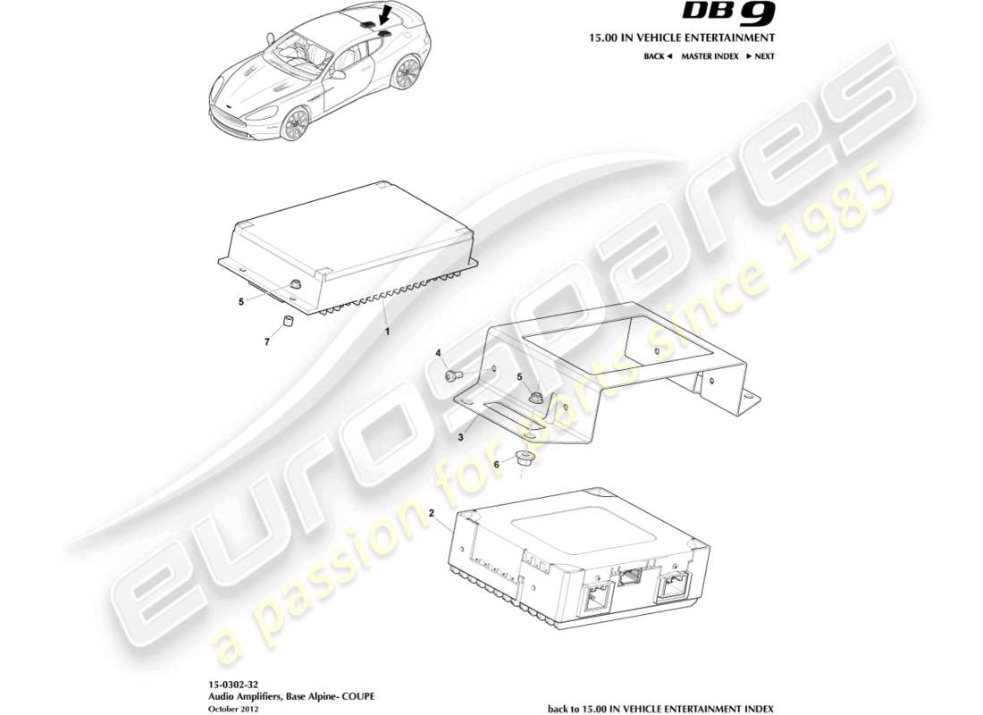 aston martin db9 (2014) amplifiers, alpine, coupe part diagram