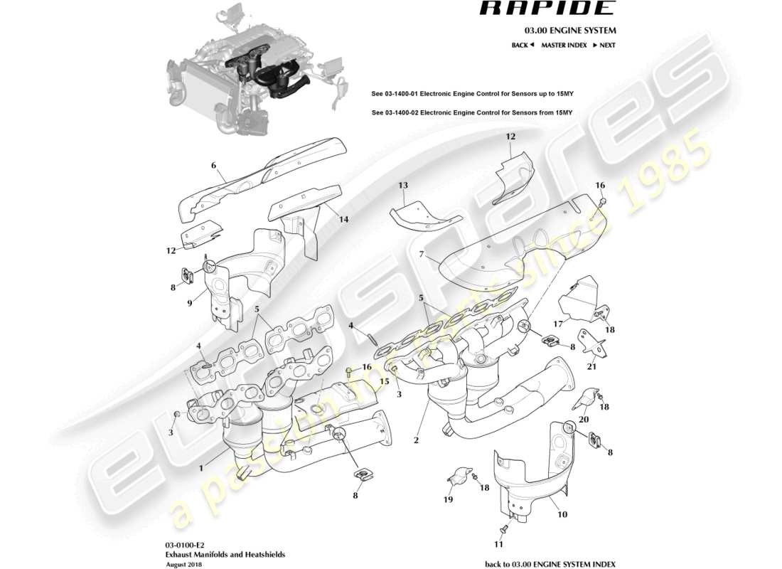 aston martin rapide (2011) exhaust manifolds part diagram