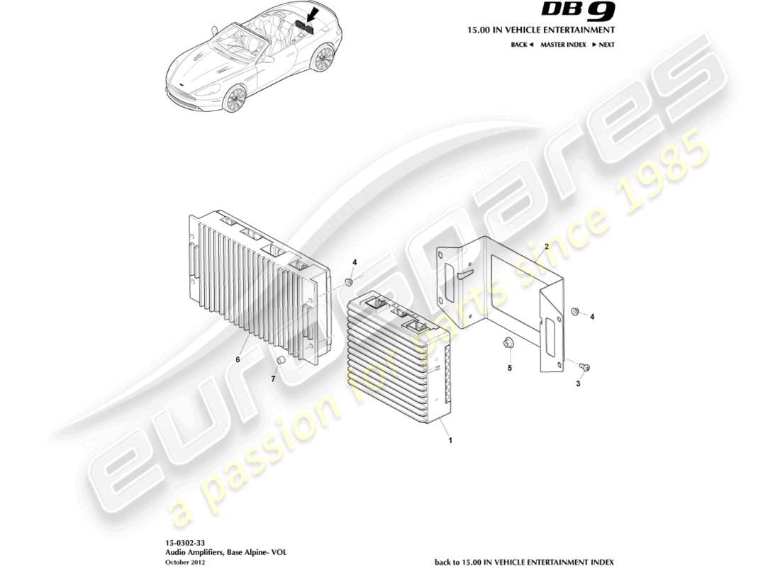 aston martin db9 (2014) amplifiers, alpine, volante part diagram