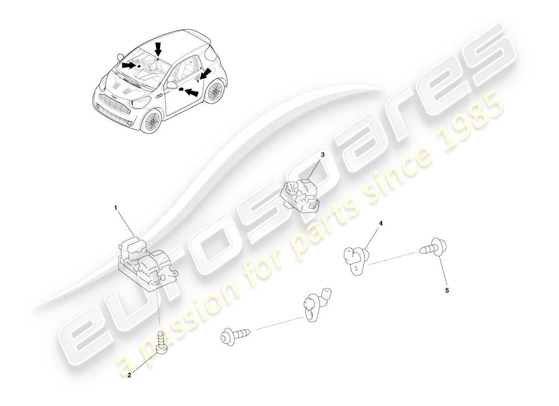 aston martin cygnet (2012) door switches and relays parts diagram