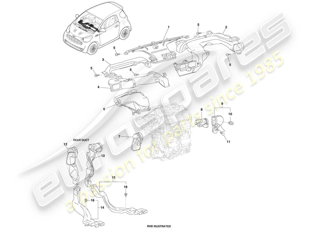 aston martin cygnet (2012) air distribution ducts parts diagram