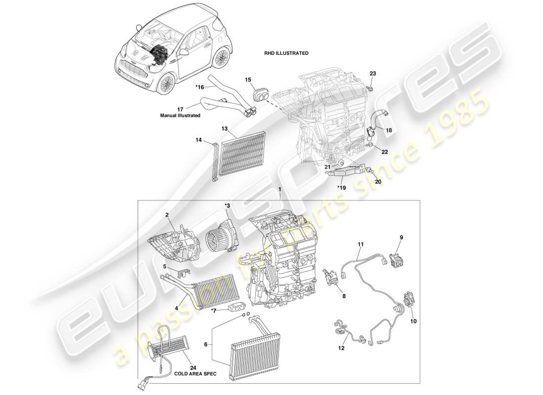 aston martin cygnet (2012) hvac unit parts diagram