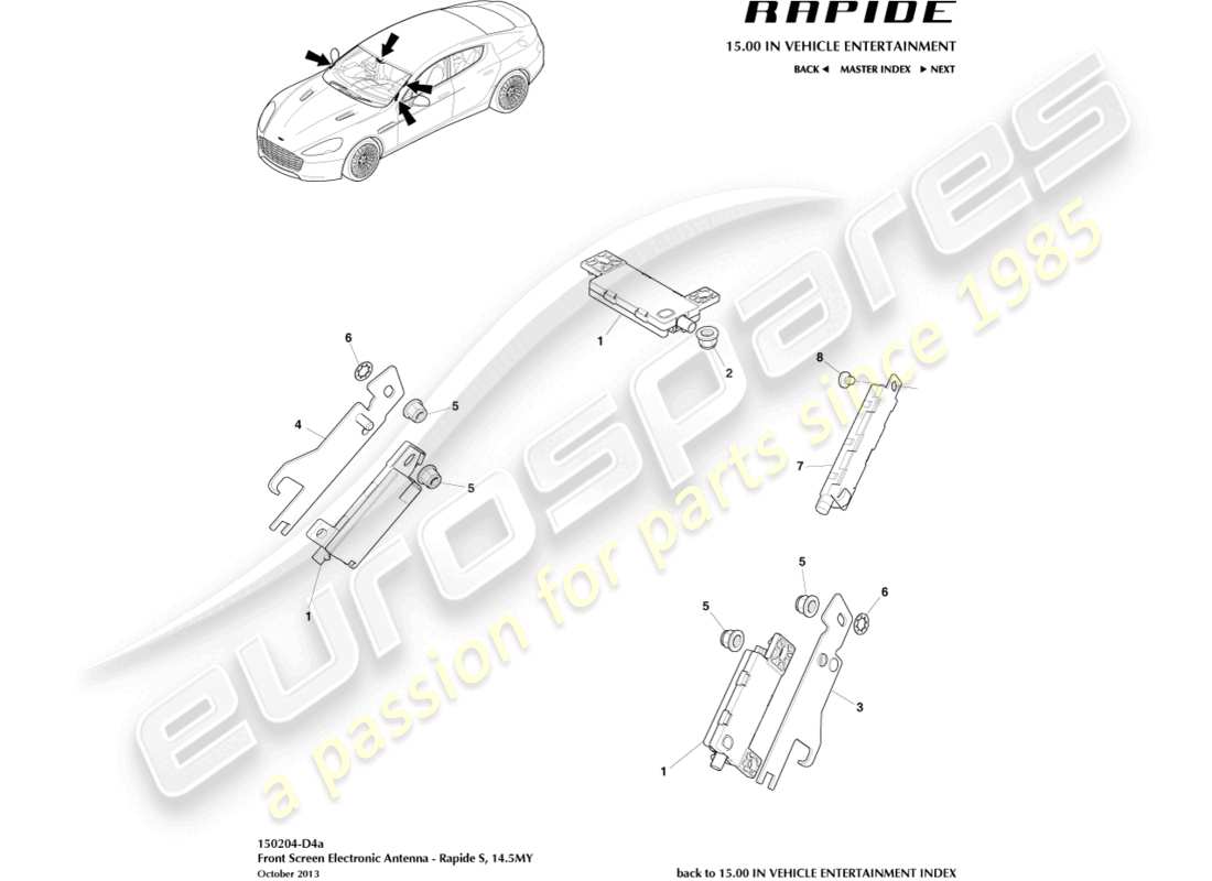 aston martin rapide (2011) electronic antenna, 14.5my on part diagram