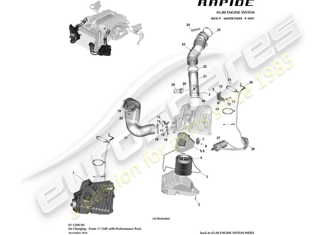 aston martin rapide (2011) air charging, performance pack part diagram