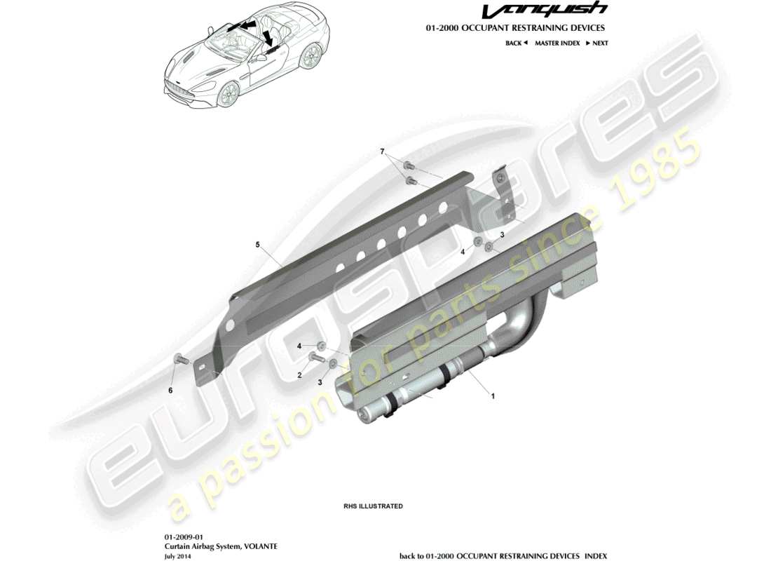 aston martin vanquish (2018) curtain airbag, volante part diagram