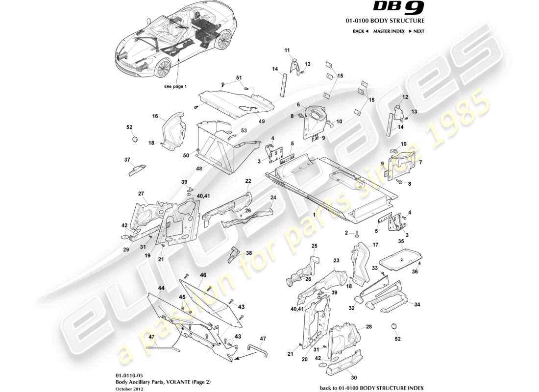 aston martin db9 (2014) anciliary parts, volante, page 2 part diagram