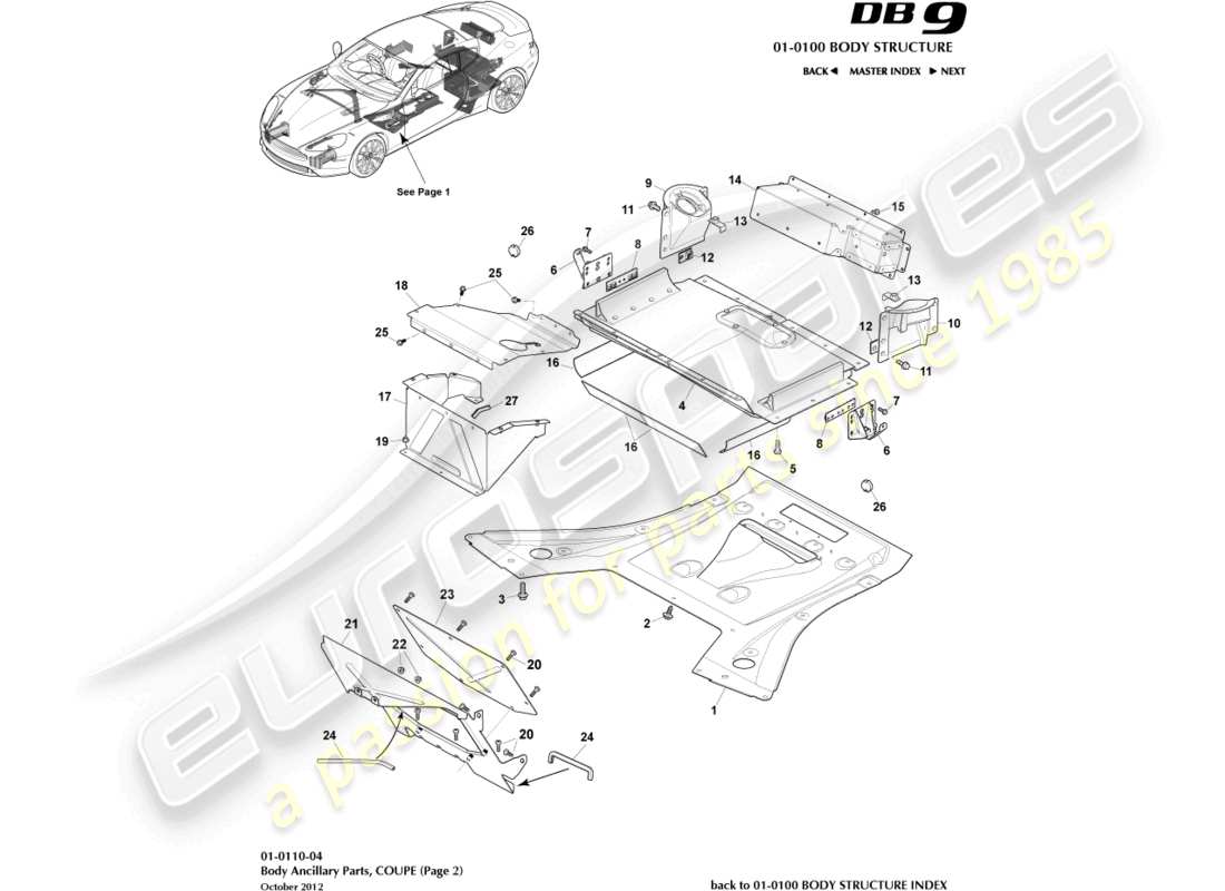 aston martin db9 (2014) anciliary parts, coupe, page 2 part diagram