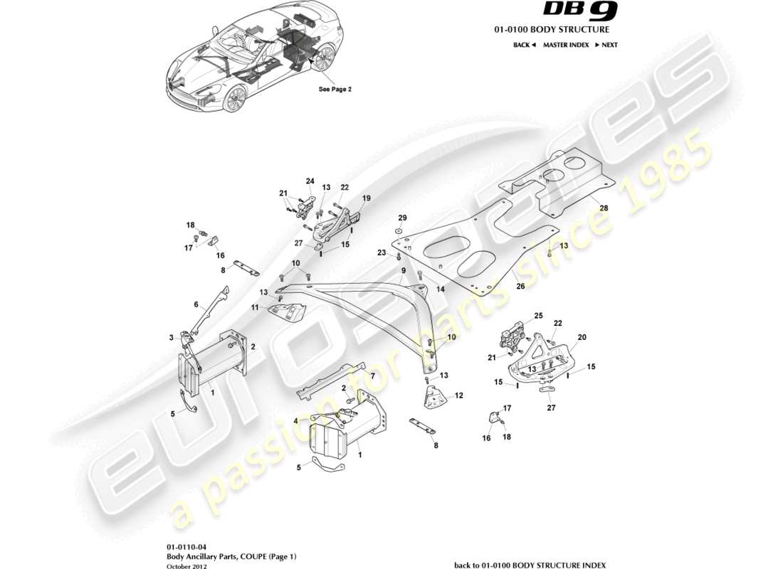 aston martin db9 (2014) anciliary parts, coupe, page 1 part diagram