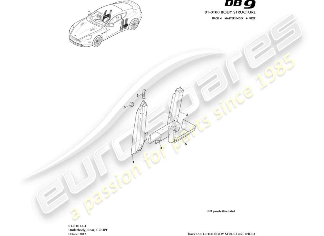 aston martin db9 (2014) underbody, rear, coupe part diagram