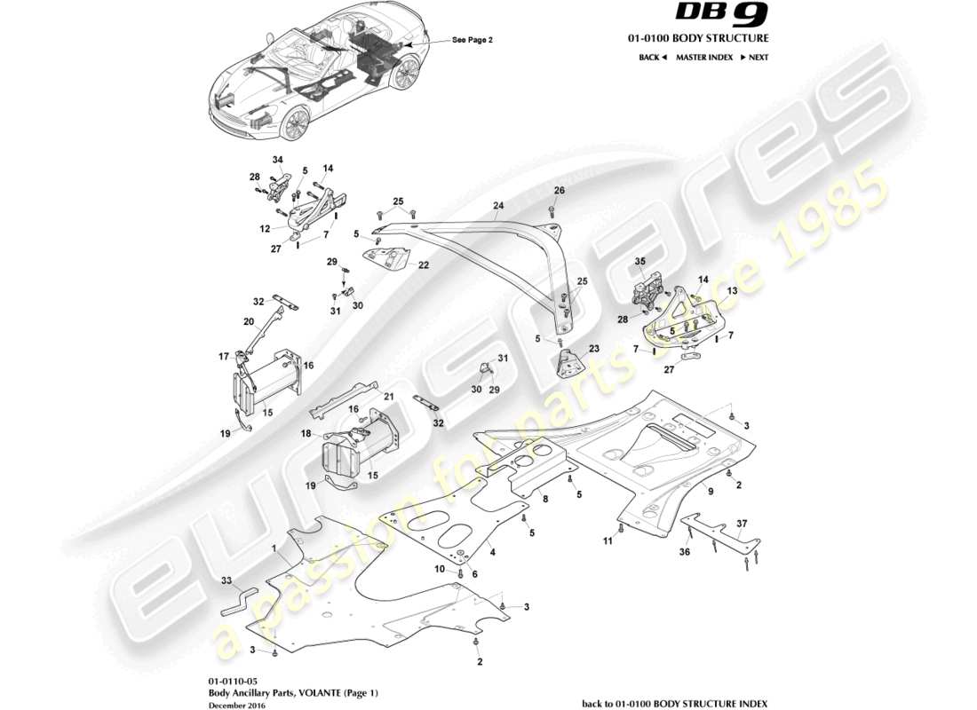 aston martin db9 (2014) anciliary parts, volante, page 1 part diagram