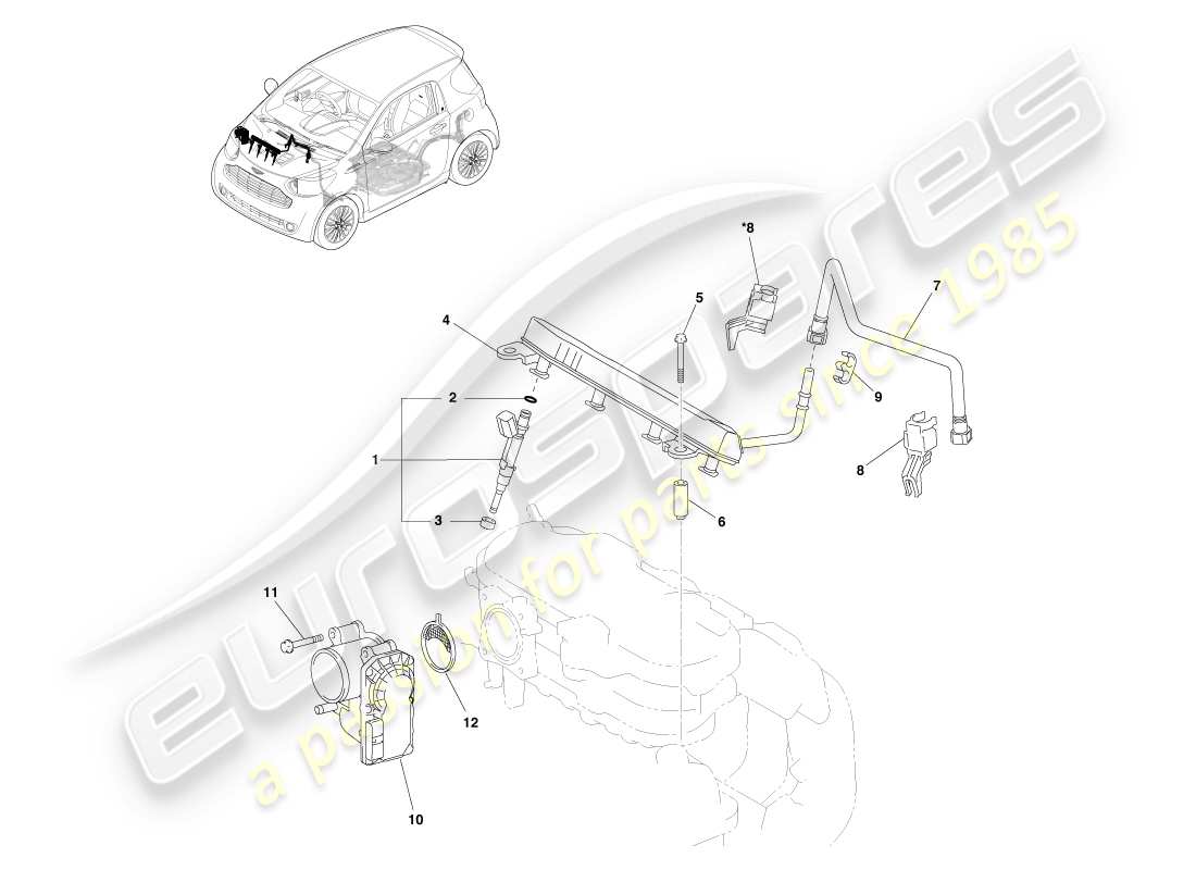 aston martin cygnet (2012) fuel injection system parts diagram