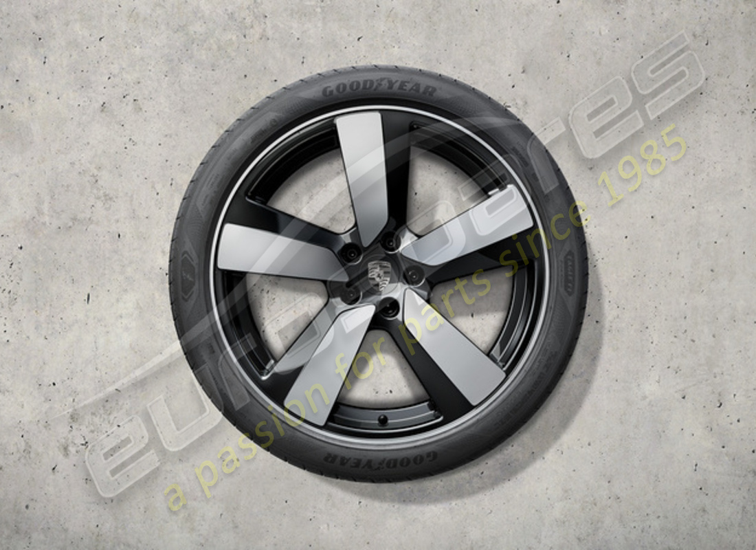 new porsche 22 inch sport summer wheel and tyre set - painted in black (high-gloss). part number 95c044660f (1)